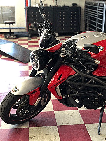 Red MV Agusta Brutale in the Arizona Custom Cycles shop